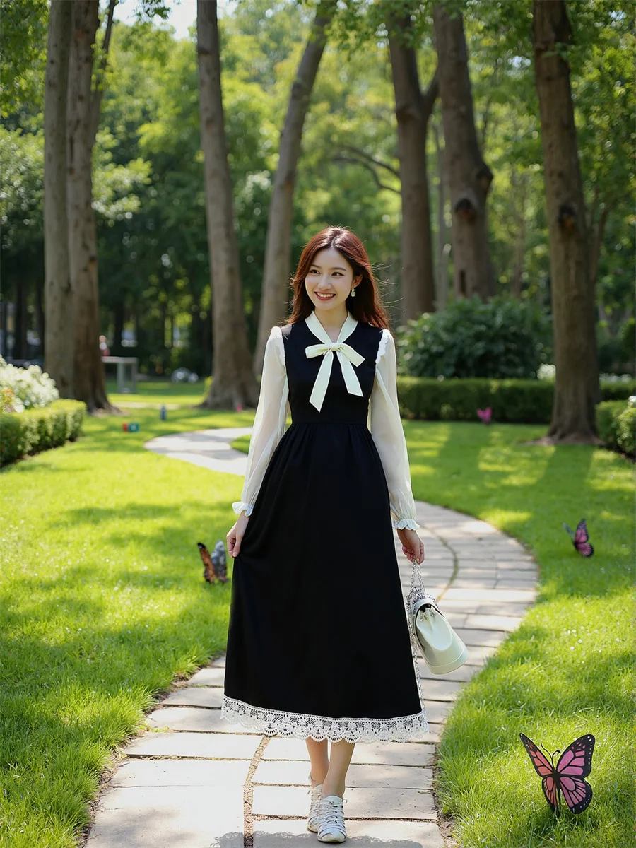 Women'S Dresses Black A-Line Patchwork Autumn Spring Sparkly Mesh Empire Waist Vintage Form-Fitting Tie-Dye Floral Satin Tunic