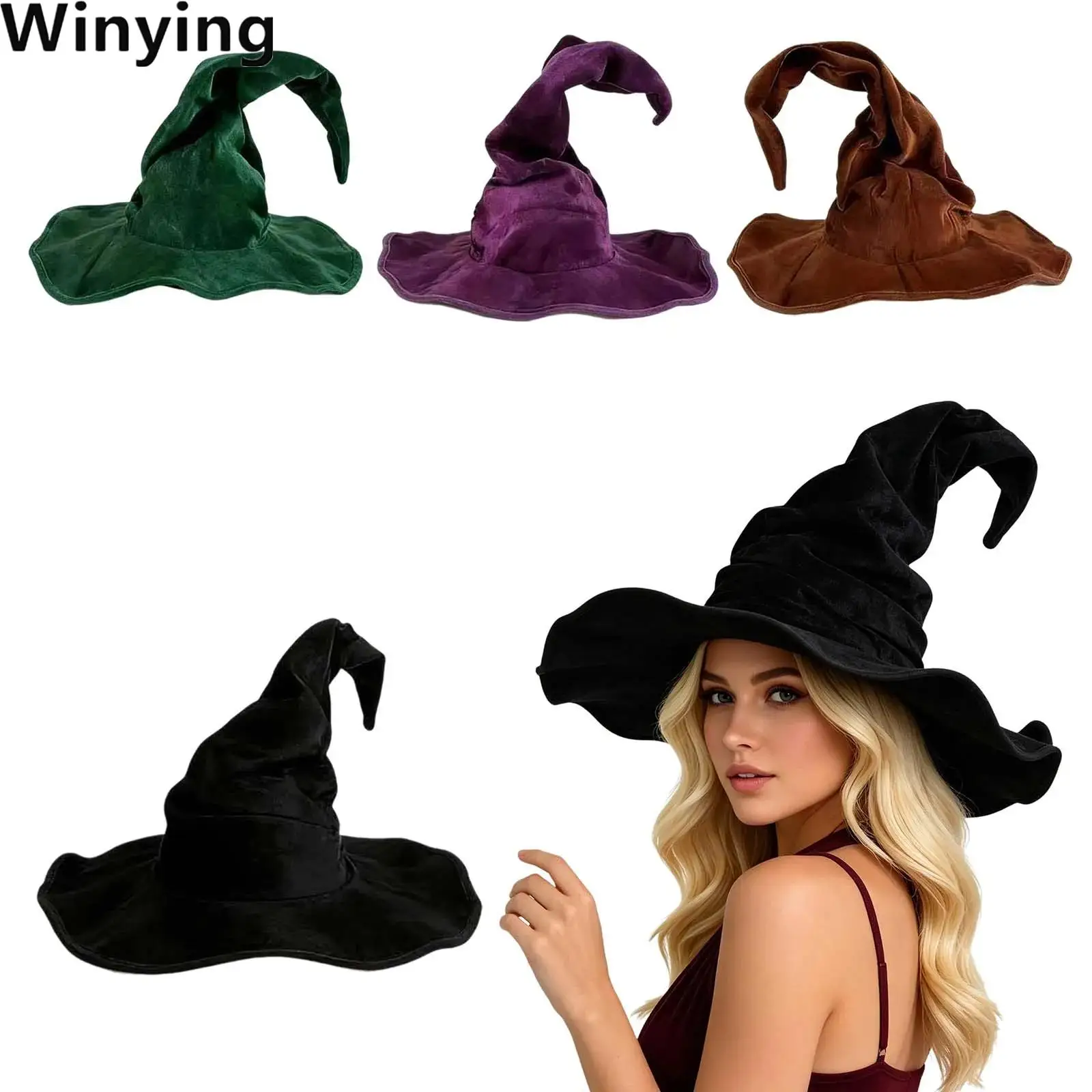 Unisex Men Women Witch Wizard Hat Velvet Cap Cosplay Accessories for Halloween Costume Party Masquerade Carnival