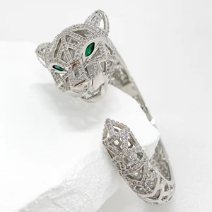 18 k Altın Kaplama Açık Manşet Bileklik Bileklik, Zümrüt, Kübik Zirkonya, Göz, Panter, Jaguar, Leopar,,, Popüler, Sıcak Satış Jaguar-male saatinin en iyi 10 satışı-no. 10