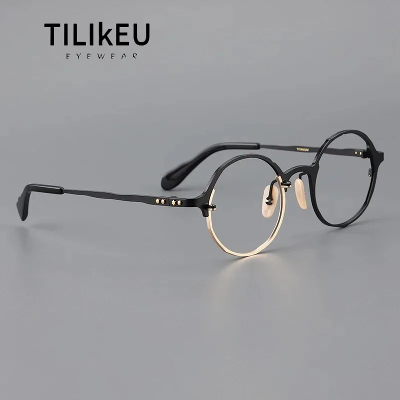 

Japanese Brand Designer Pure Titanium Glasses Frame Men and Women Fashion Retro Round Large Frame Prescription Eyeglasses Frames