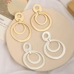 Women's Metal Earrings Geometric Round High-end Ear Stitch Mid-length Earrings Wholesale