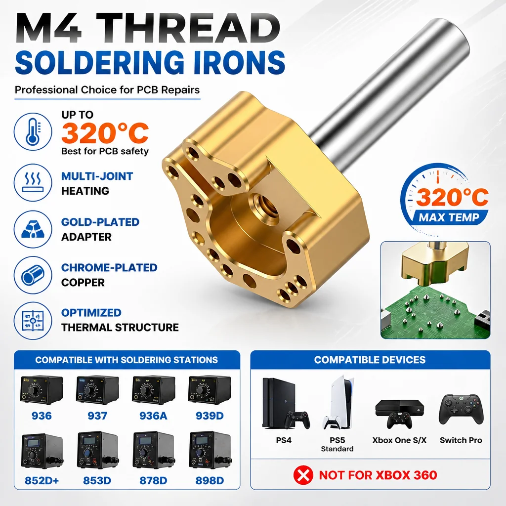 

3D Analog Joystick Desoldering Iron Tip M4 Adapter Set For PS5 PS4 Controller Repair Gold Plated Precision Tool For 936 937 Stat