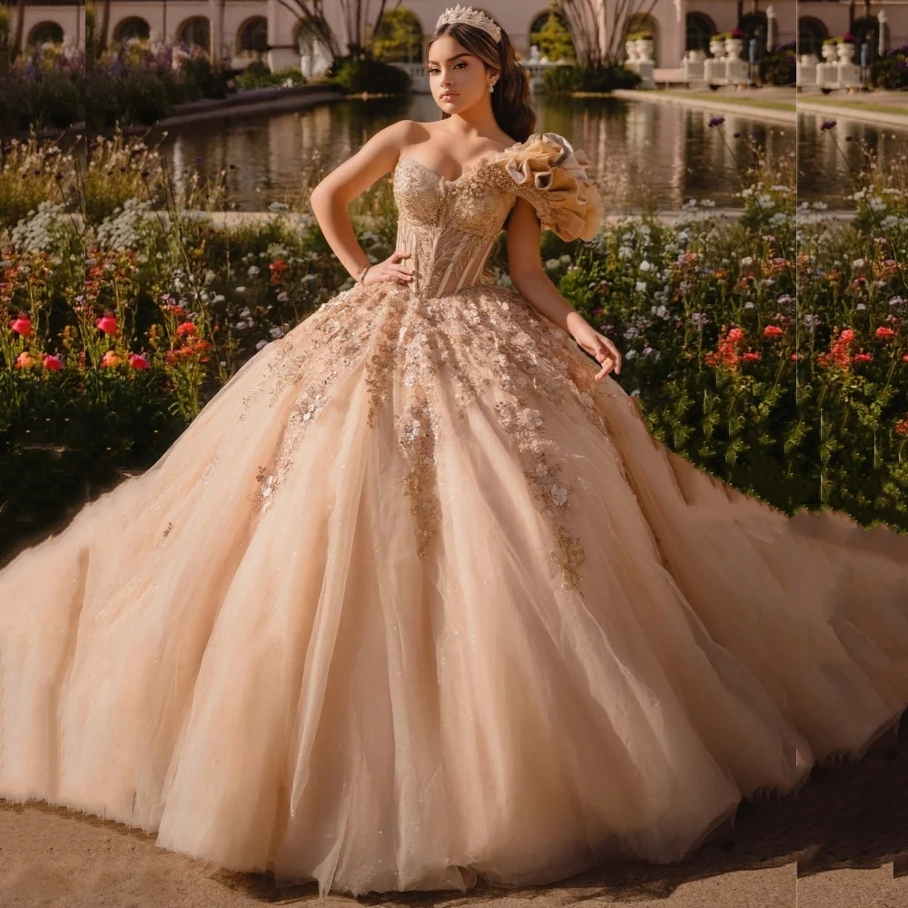 

Customized Sizes Available Organza Sequined Flower A-line Off-the-shoulder Long Dresses Bespoke Occasion Sexy