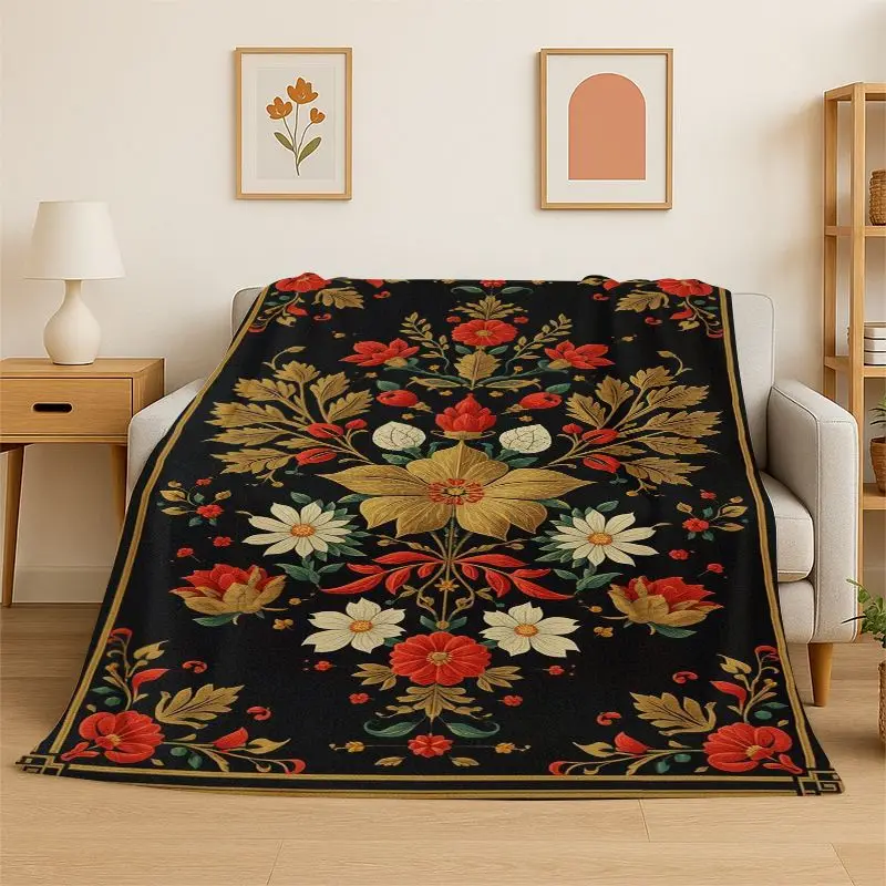 Luxury Persian Turkey Retro Flannel Blanket Soft Throw Blanket for Bedroom Living Room Bed Travel Camping Picnic Nap Cover Gift