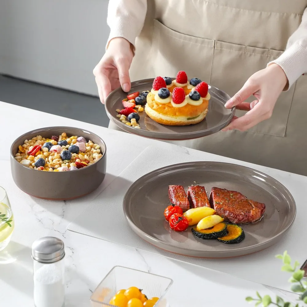 طقم أواني طعام سيراميك حديث مكون من 8 أطباق وأوعية مالاكاسا مكونة من 24 قطعة، طقم عشاء مطبخ من الخزف الحجري