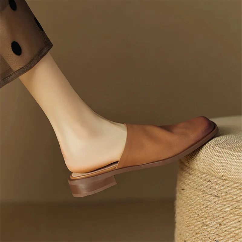 2023 Summer Women Shoes Mules Shoes for Women Square Toe Slippers Women Chunky Heel Cover Toe Slippers Shoes Zapatos De Mujer