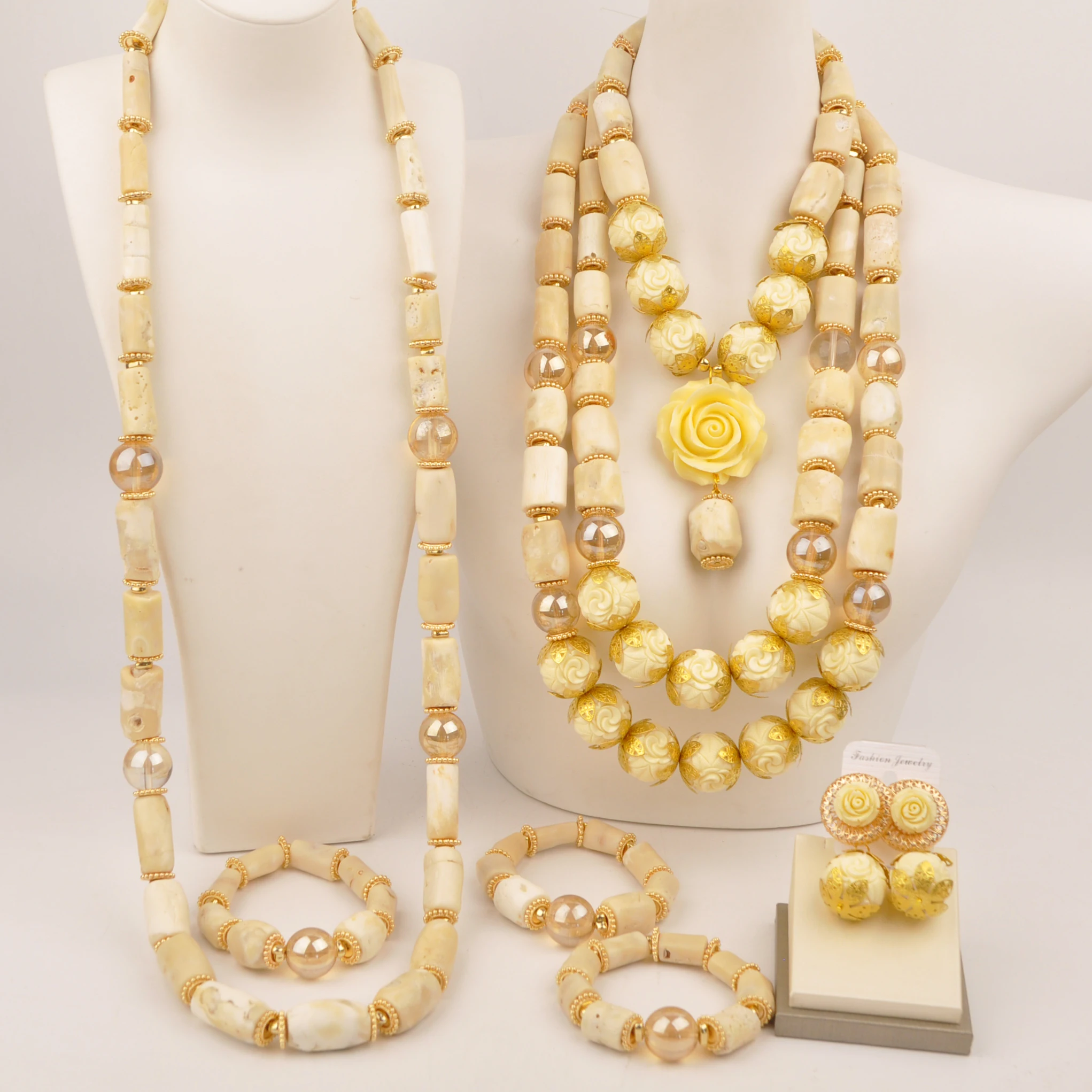 

Nigerian Wedding White Coral Bead Couple Jewelry Set