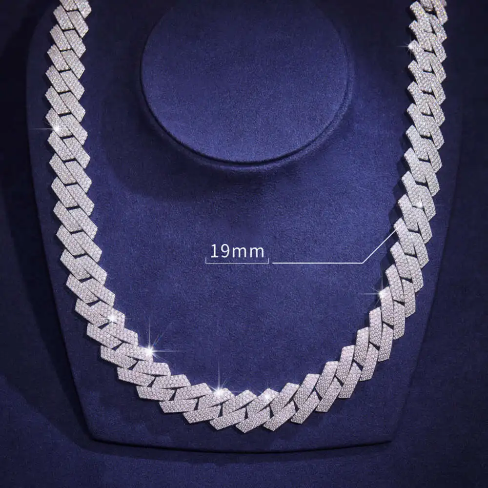 

Fine Jewelry 19mm Width 3 Rows 925 Sterling Silver Cuban Chain Moissanite Iced Out Miami Cuban Link Chain