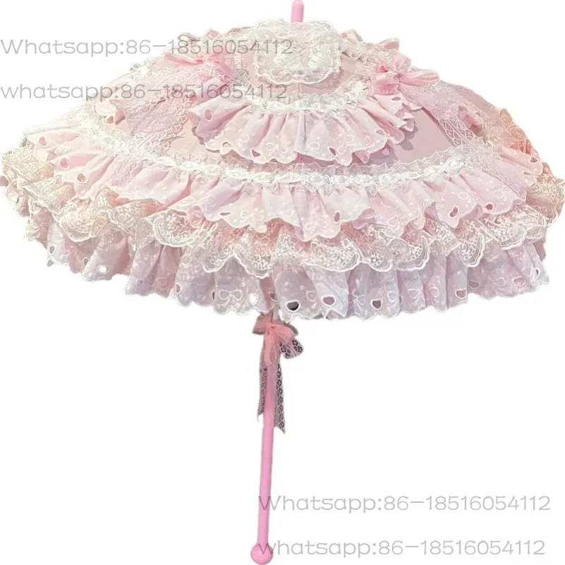

Lace Umbrella Pink Gothic Lolita Sun Umbrella with Floral Motif