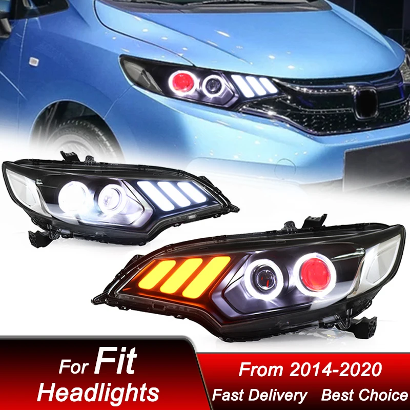 تصفيف السيارة المصابيح الأمامية لهوندا صالح GK5 2014-2020 موستانج نمط كامل LED الجمعية ترقية عدسة العارض اكسسوارات عدة