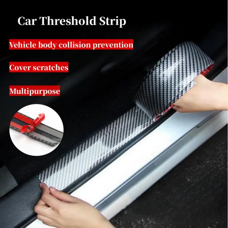 Car Threshold Strip Anti Scratch Door Sill Protector Rubber Strip Carbon Fiber Car Threshold Protection Bumper Film Sticker