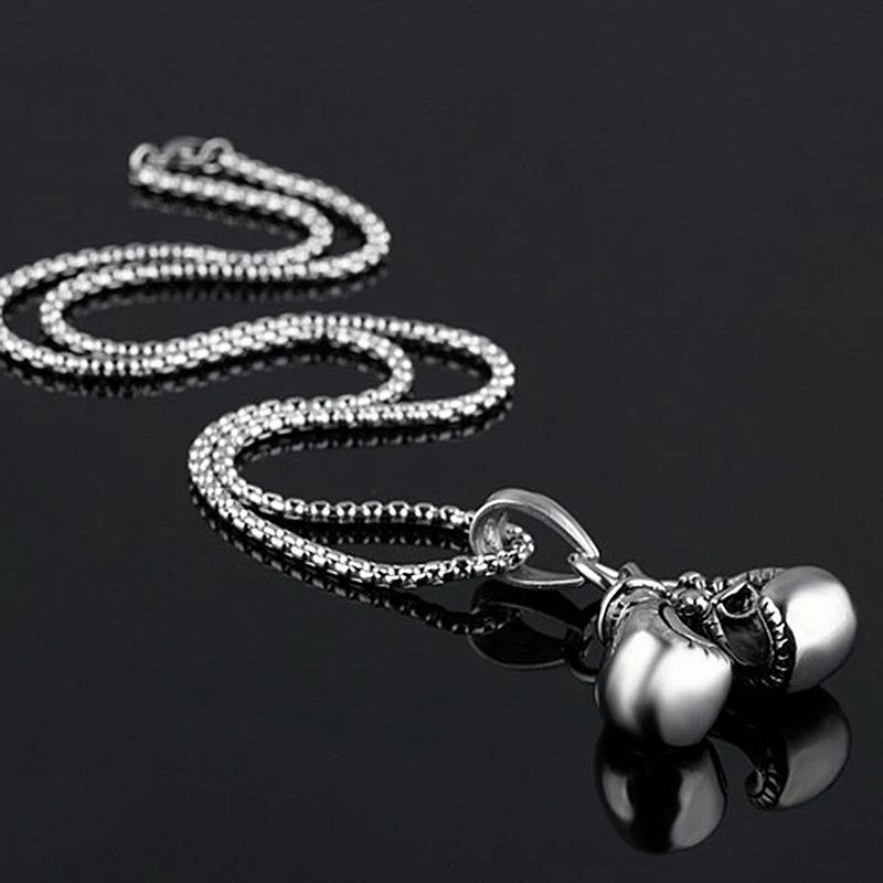 Vintage Boxing Gloves Pendant Necklace For Men Punk Hip Hop Style Gold Color Titanium Steel Chain Fashion Women Jewelry Gifts