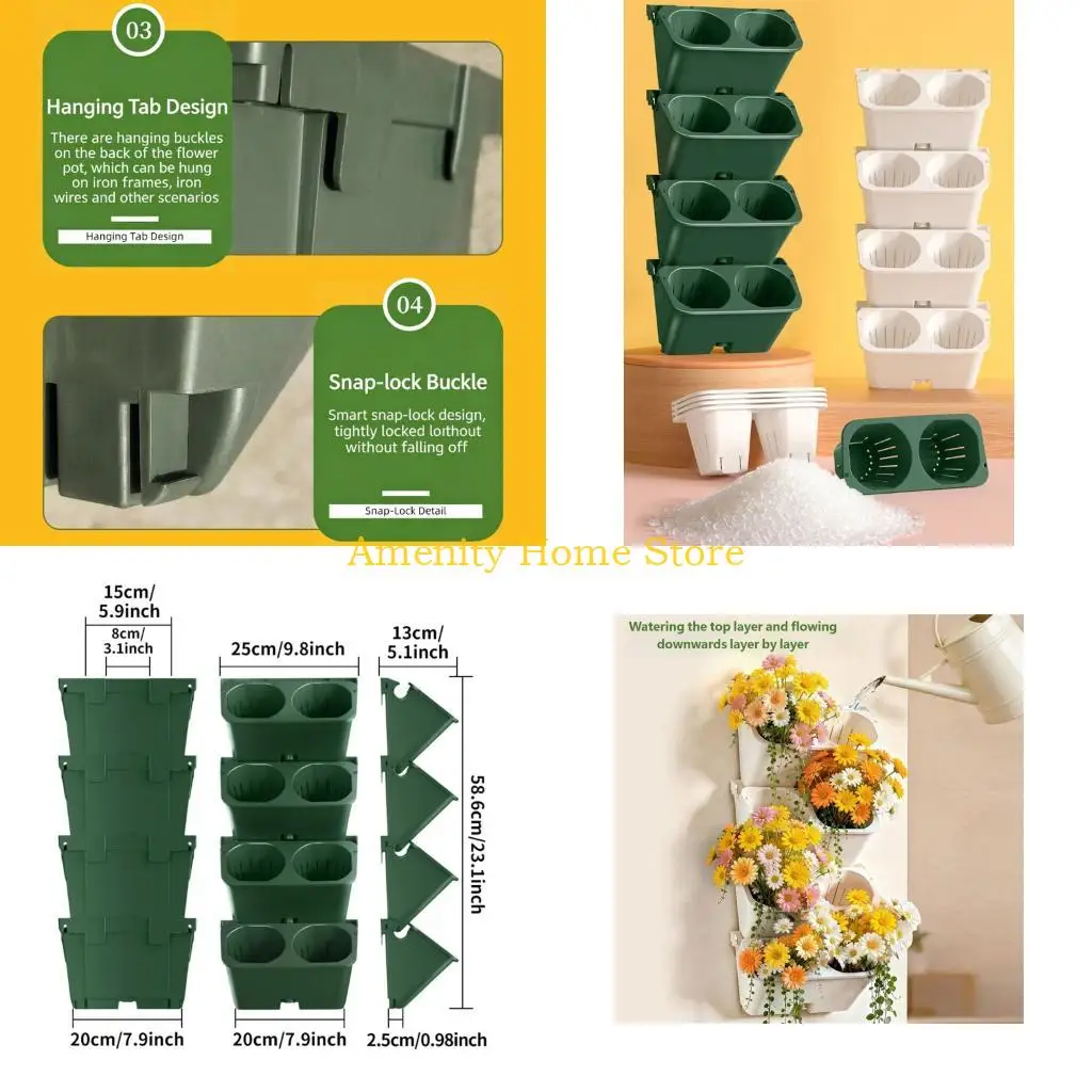 F26C Stylish Wall Hanging Flower Pots Auto-Watering Wall Planter Vertical Greening Pots for Small Spaces and Rental Apartments