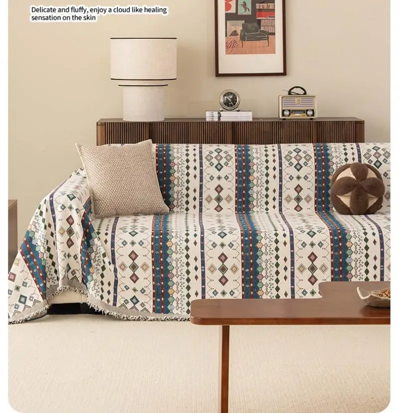 Boho Chenille Jacquard Sofabezug Ganzjahres-Universal Komfortabler Rutschfester All-Inclusive Sofabezug Multifunktionale Decken – Detail 4