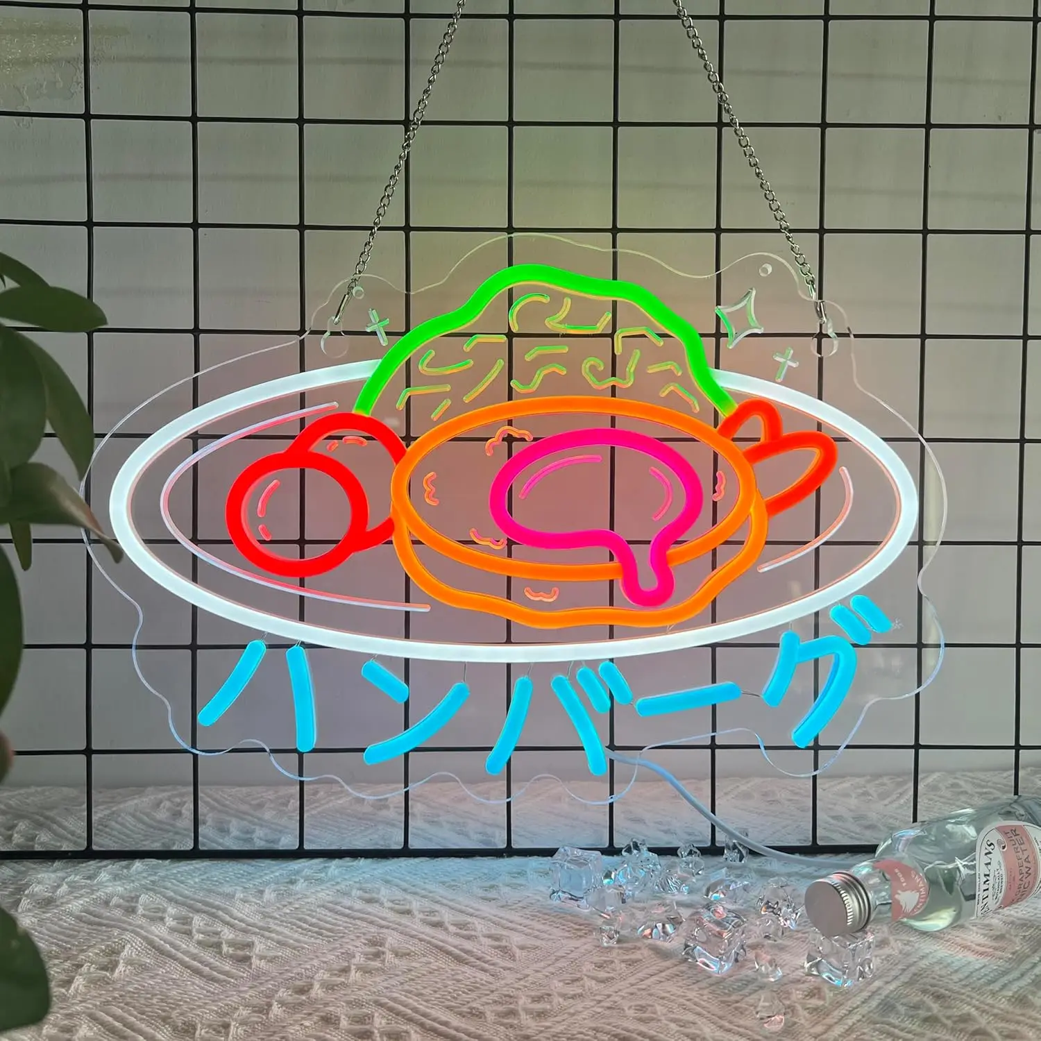 Japanese Hamburg Steak Neon Sign Hamburger Meat Neon Lights for Restaurant Shop Cafe Kitchen Party Home Decor USB Power Dimmable