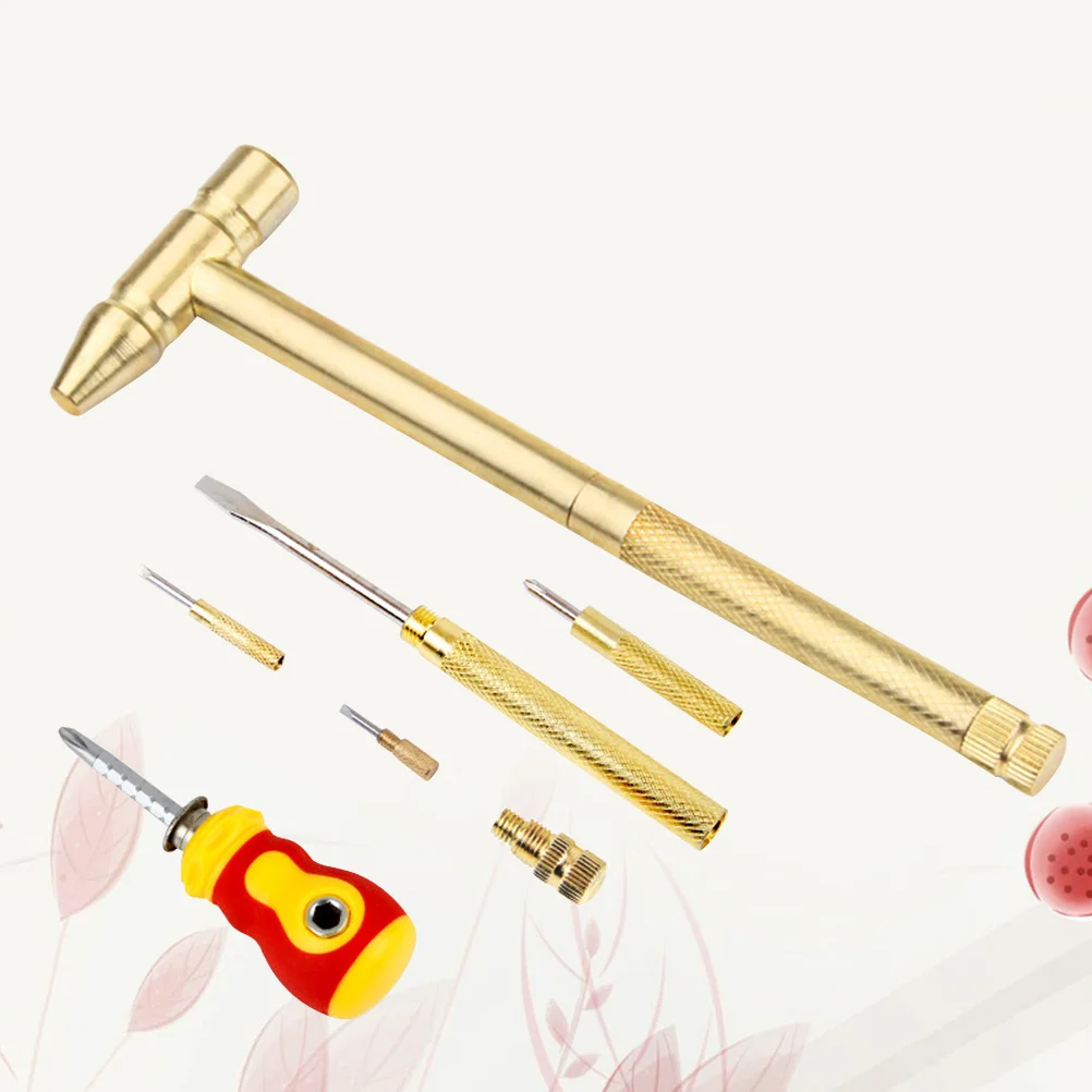 1Set Mini Copper Hammer 3-In-1 Screwdriver Anti-Slip Home Repair Tool Multifunctional Copper Handcraft Tools For Camping Hiking