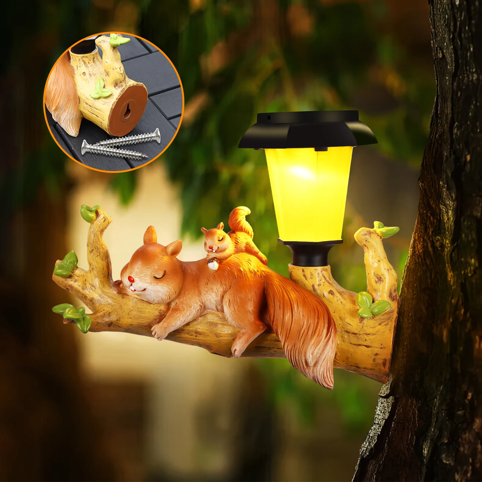 LED Solar Light Squirrel Sloth Hanging Lights Cartoon Animal Outdoor Garden Decoration Waterproof Crafts Sculpture Lawn Lamp