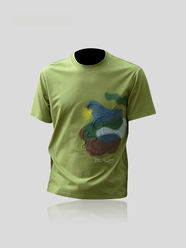 

I.T Men's round Neck Short Sleeve T-Shirt Gradient Dyeing Retro Style Summer Fashionable Personality High End Top