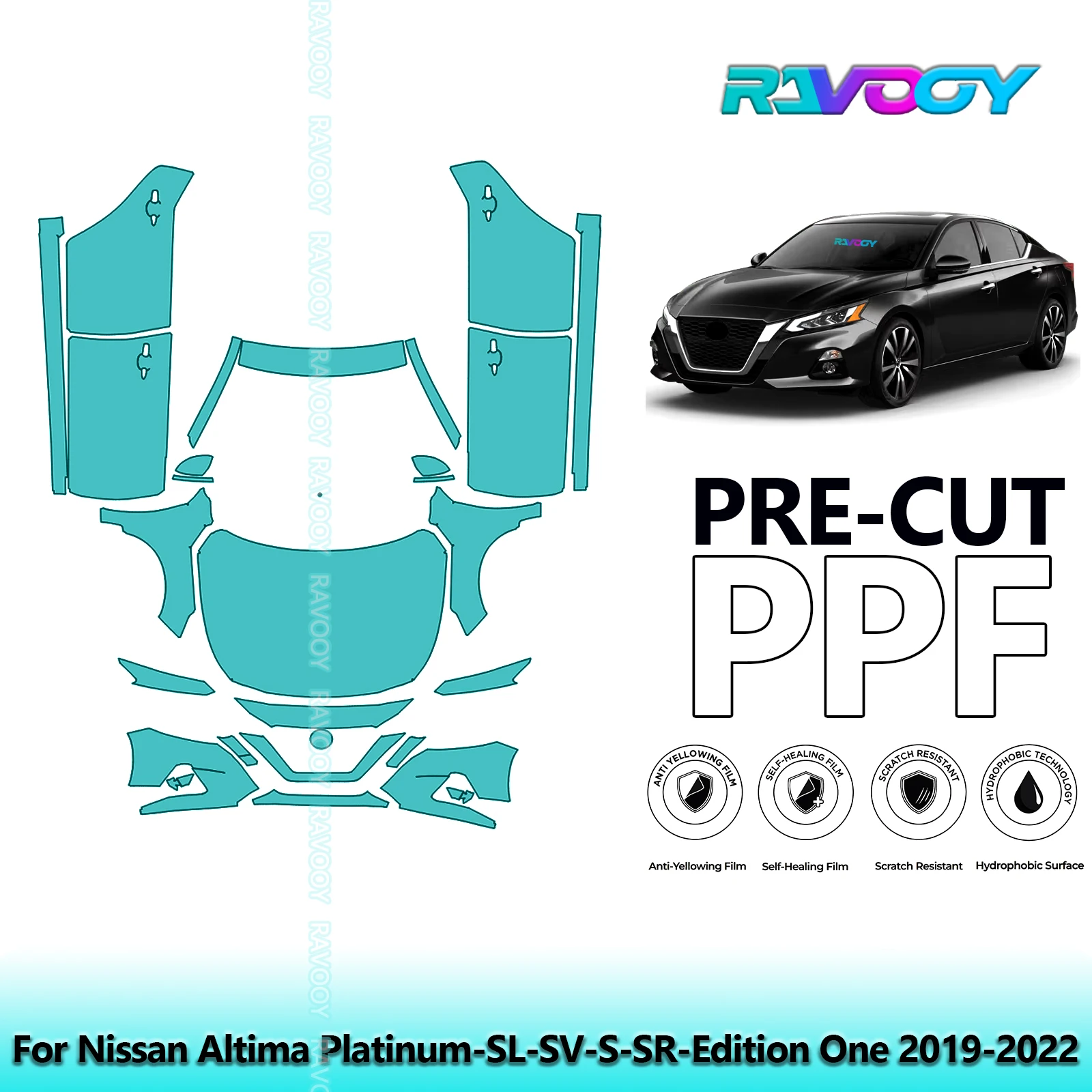 RAVOOY Precut TPU PPF Front Kit+Doors Clear Bra Stone Guard EU UK For Nissan Altima Platinum-SL-SV-S-SR-Edition One 2019-2022
