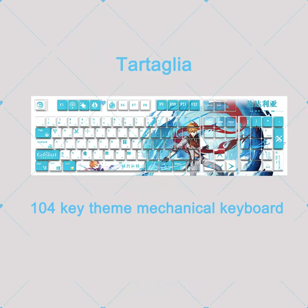 F104 Mechanical Keyboard Genshin Impact Game Customization TypeC USB 104 PBT Keycaps Red Blue Switch Wired Computer Keyboard