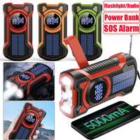 5000mAh Emergency Radio Hand Crank Solar FM AM WB NOAA Weather Radio with LED Flashlight BT 5.3 Speaker Power Bank Phone Charger