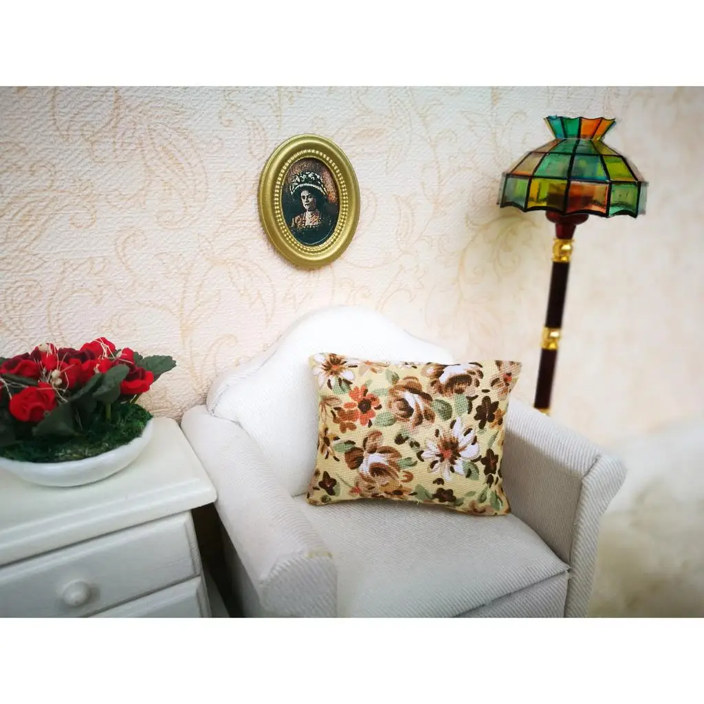 2pcs Doll House Furniture Floral Pillow Decoration :12 Dollhouses