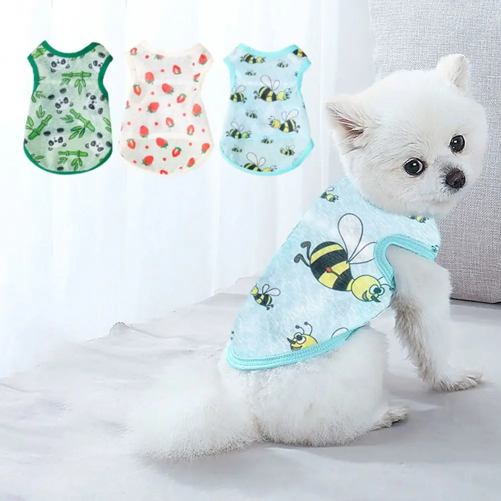 Ultra-thin Breathable Dog Vest Cartoon Sun Protection Clothing for Cats Dog T-shirt Pet Vest Dog Clothes Spring Summer