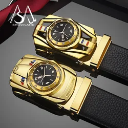 Business Men's Waistband with Automatic Buckle, Sports Car Design, Diamond Inlay, Versatile Decorative Trousers, Men's Waistband