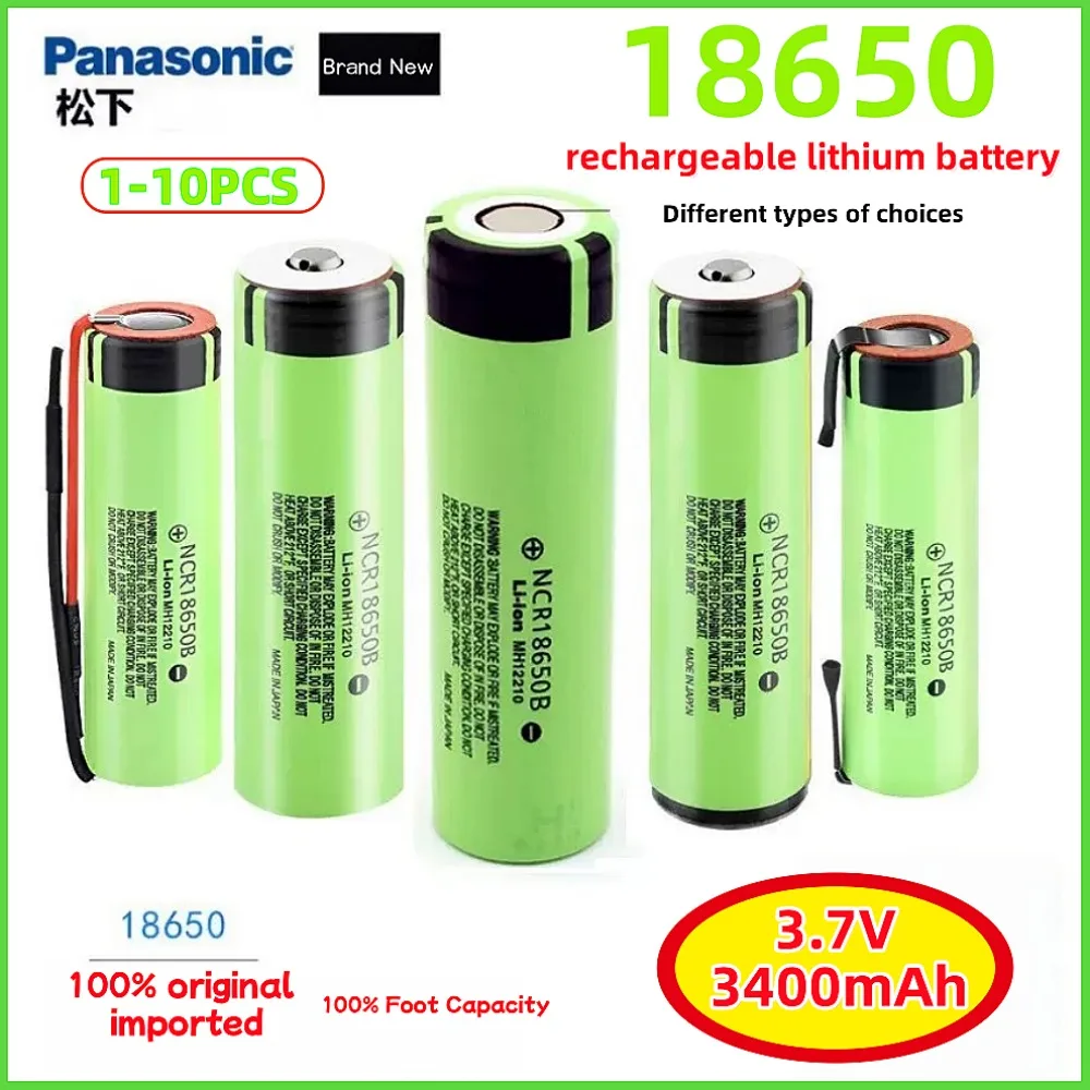 Panasonic NCR18650B 18650 Rechargeable Battery 3400mAh 3.7V Lithium for Flashlights DIY with Wires Assembly