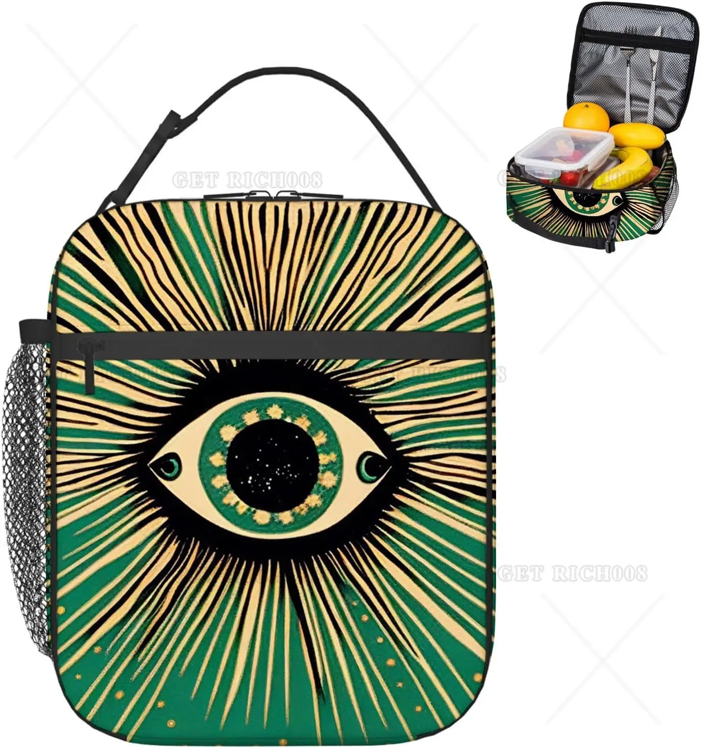 Borsa da pranzo per donna uomo scatola da pranzo riutilizzabile isolata per lavoro d'ufficio Picnic Beach Abstract Eye of Evil Pattern Lunch Bag