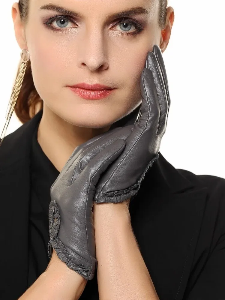 Women Genuine Leather Glove Elegant Accessories Female Motorcycle Riding Gloves Hollow Out Spring Short Style Sheepskin Mitten