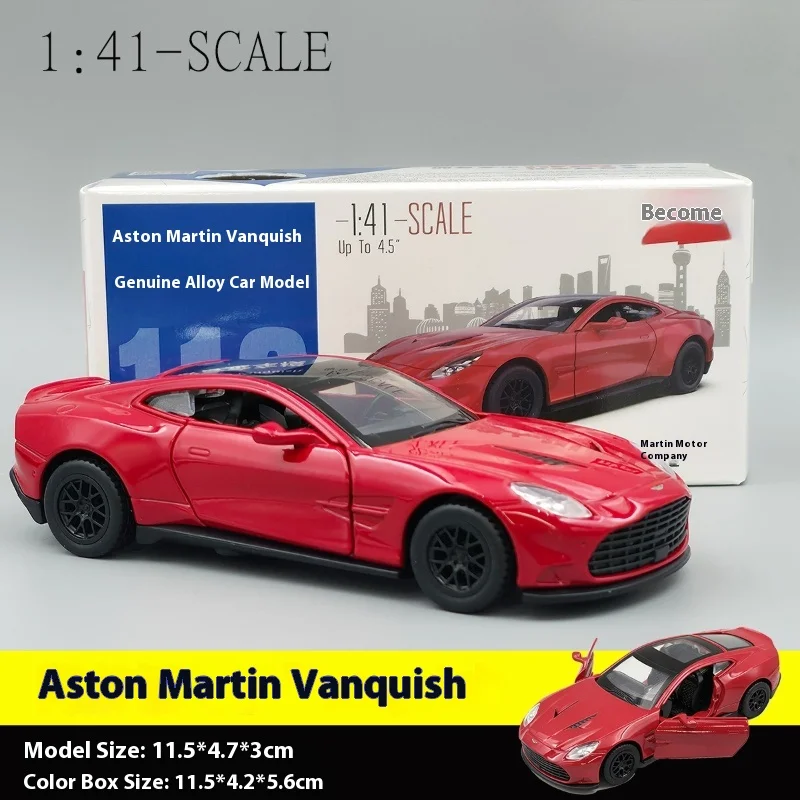 アストンマーティン・ヴァンキッシュのシミュレーション1/43合金製カーモデル、シミュレーションカーのおもちゃ、プルバック式スポーツカー、ドアが開くミニチュア