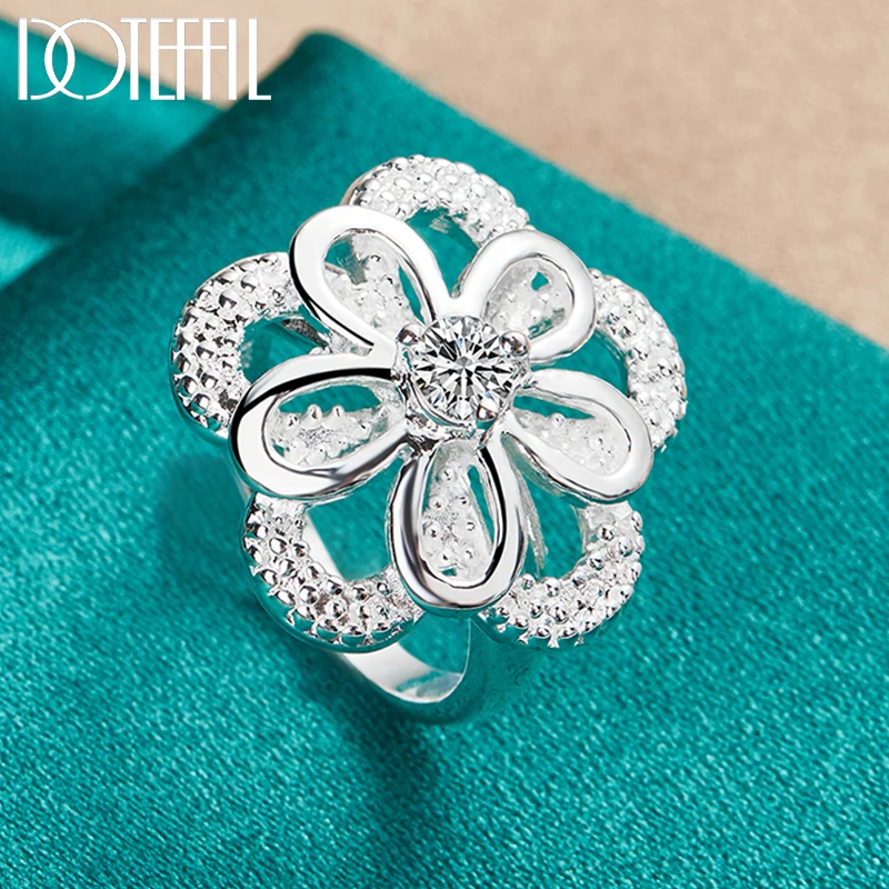 DOTEFFIL 925 Sterling Silver Big Flower AAA Zircon Ring For Women Man Fashion Wedding Engagement Party Charm Jewelry