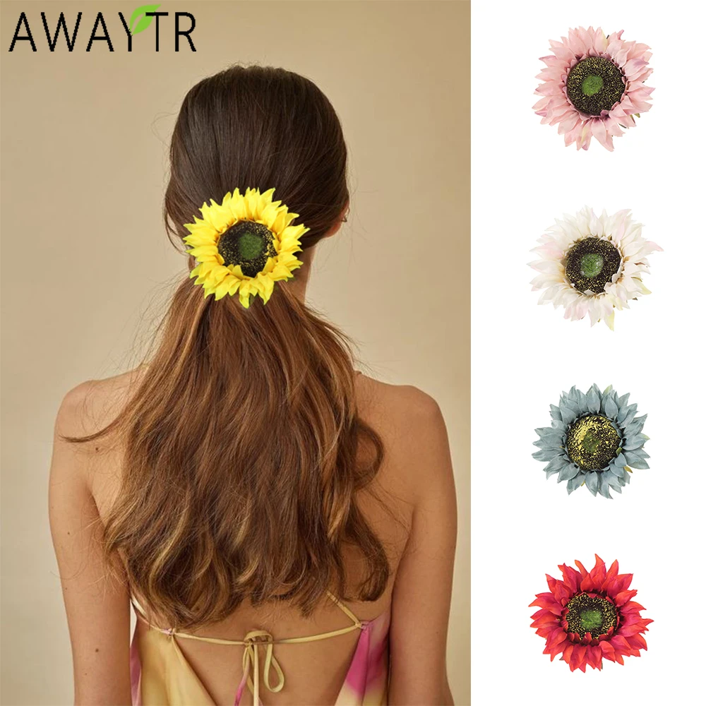 AWAYTR Large Colorful Sunflower Hairpin Farbic Floral Hair Clips Valentine Headwear Girl Hair Accessories Festival Gift