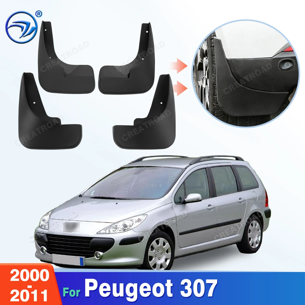 Custom Fit 4PCS Mud Flaps for Peugeot 307 2000-2011 No Drilling Splash Guards Mudguards Car Fender Accessories