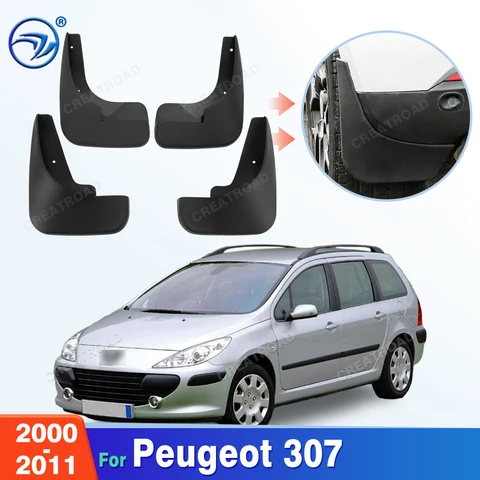 Комплект из 4 брызговиков на заказ для Peugeot 307 (2000-2011), без сверления, защита от брызг, аксессуары для автомобильных крыльев