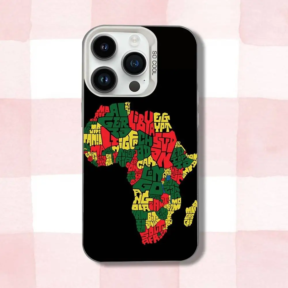 حافظة هاتف Geogra لخريطة أفريقيا لهواتف iPhone 16,15,14,13,12,11,Pro,XS,Max,Plus,Mini,SE غطاء مقاوم للصدمات من الحلوى البيضاء غير اللامعة