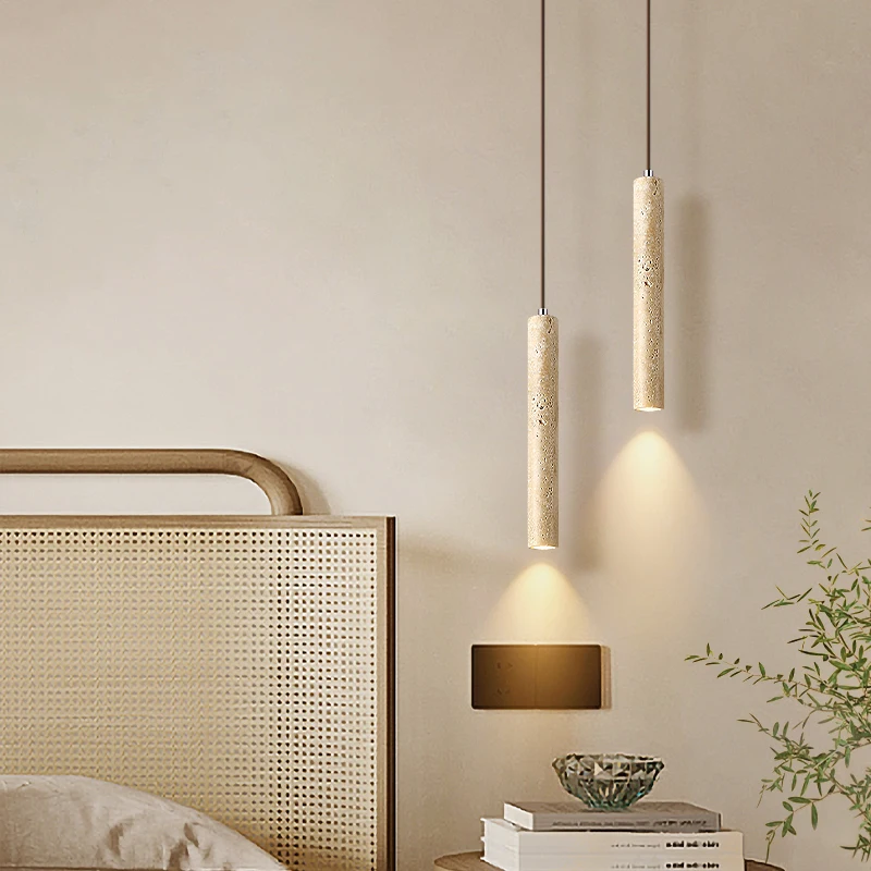 EE1 Retro walnut bedroom bedside chandelier Japanese-style wabi wind living room bar background wall hanging line lamp