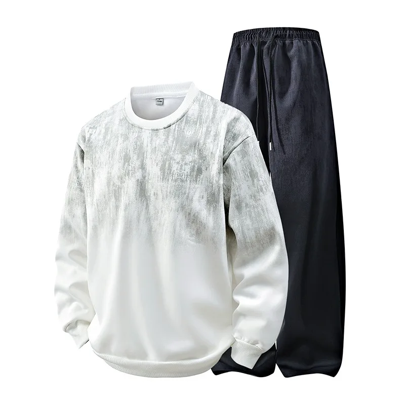 Autumn Winter Round Neck Men's Sweatshirt Casual and Versatile Pullover Long-sleeved Elastic Trousers, Sports and Leisure Suit
