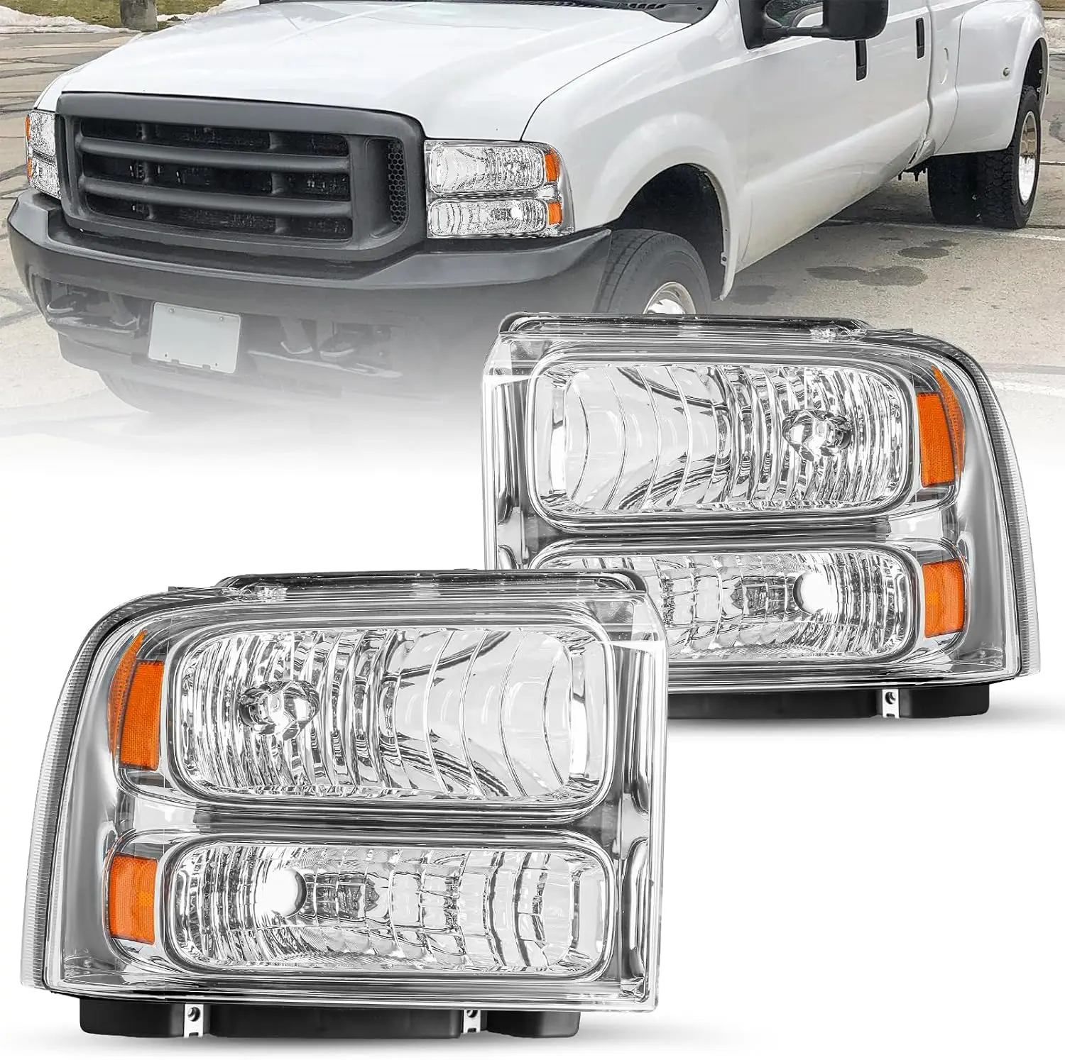Headlight Assembly Replacement Compatible with 1999-2004 F250 F350 F450 F550 Super Duty and 2000-2004 Excursion, Driver and Pass