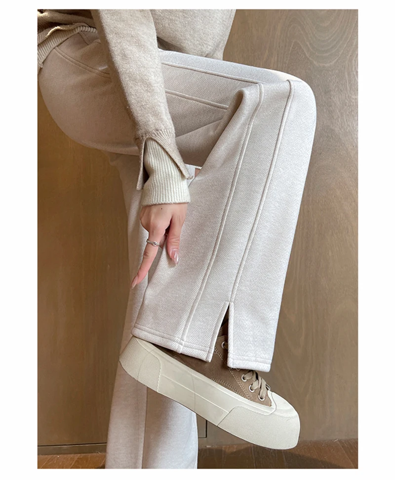 Kunstwollhose mit weitem Bein für Damen, modische elegante Baggy-Hose, Herbst-Winter-Bürohose für Damen, koreanische High-Waist-Straight-Hose, neu – Detail 10