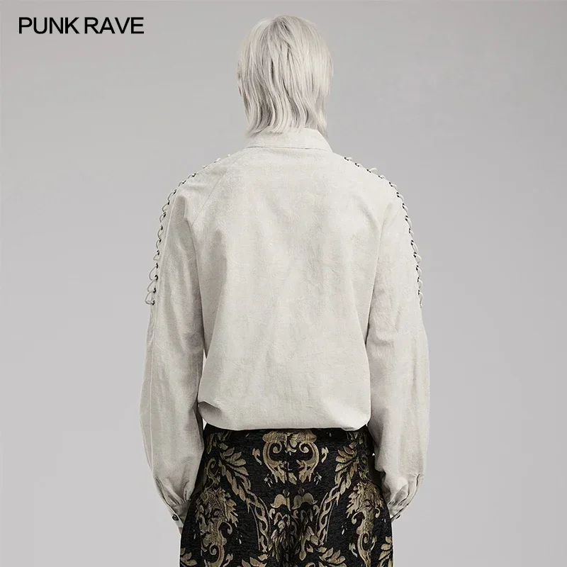 PUNK RAVE Men\'s Gothic Embroidered Woven Shirt Exquisite Hand Sewn Buttons Party Club Casual Shirts Men Clothing 2 Colors