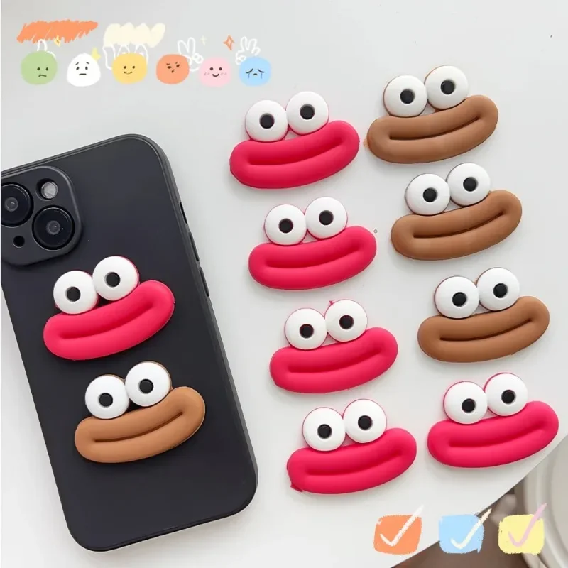 3PCS Cute Cartoon Eyes Mouth Mobile Phone Back Stickers Three-dimensional Funny Mouth Flat Back Soft Glue Cell Phone Accessories