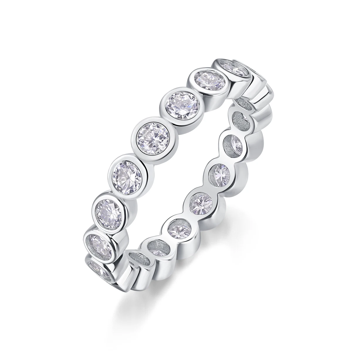 Luxury 3mm 0.1CT Moissanite Full Eternity Ring For Women S925 Silver Plated 18K Pass Diamond Test Bezel Rings Wedding Band