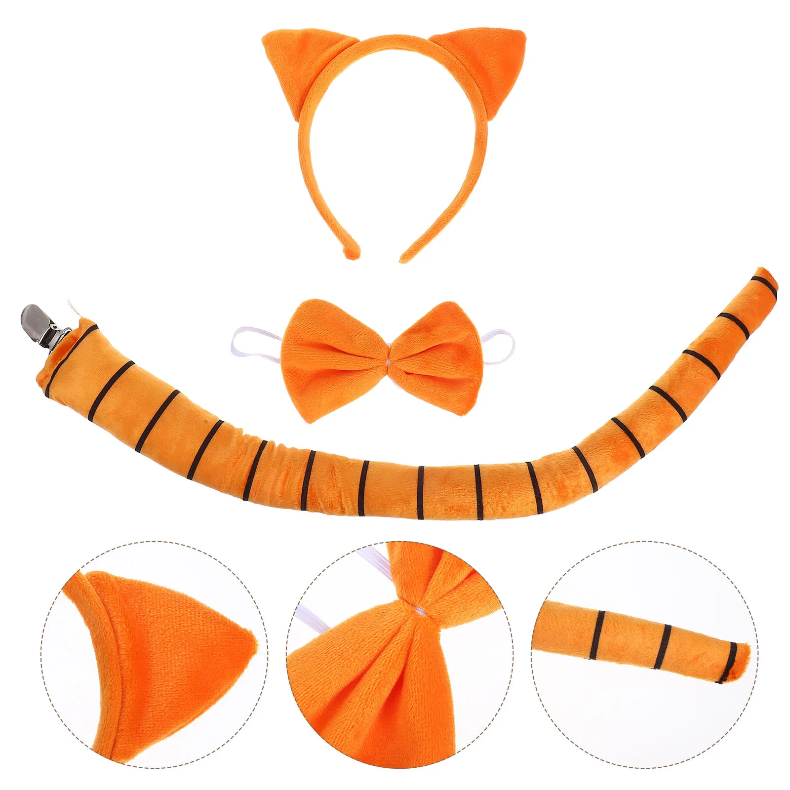 Set di animali per bambini Orecchie di gatto arancioni Fascia per capelli Coda Accessori per costumi Copricapo per ragazze Tessuti selezionati morbidi e duraturi Sicuro