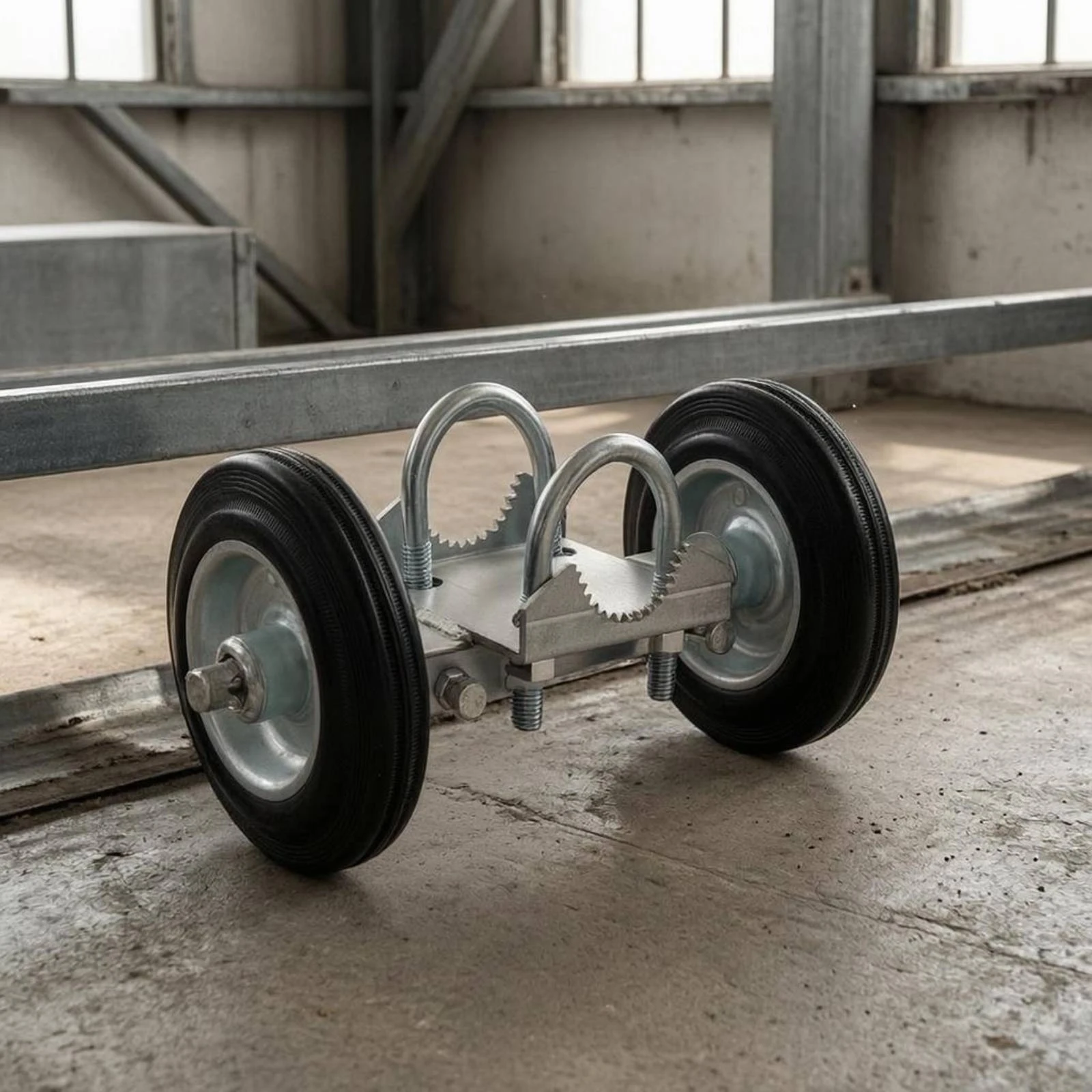 Picture 4: Double Wheel Gate Bracket Steel Gate Wheel Bracket Yard Fitting Rubber Wheels Hardware U-Bolt Clamps