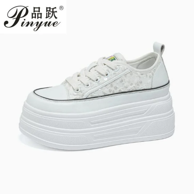 

Женские повседневные кроссовки на платформе 7 см со скрытым каблуком, кожаные, блестящие, в стиле Dad Shoes, для скейтбординга и тенниса