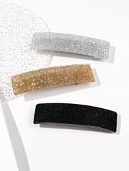 3Pcs Sparkly Bling Silver Metal Rectangular Spring Hair Barrettes Hair Accessories Ponytail Holder Side Clips for Women Girls