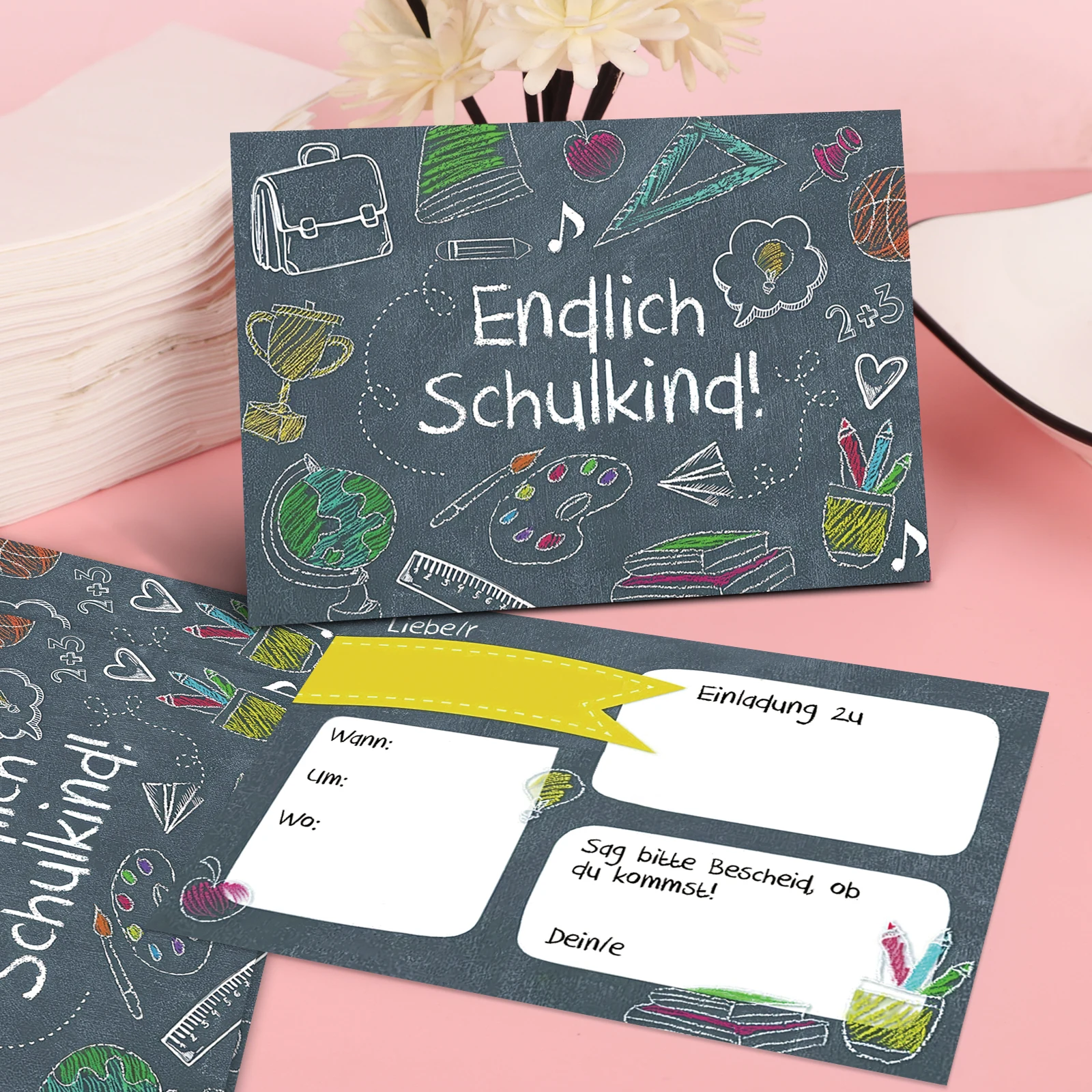 16 قطعة من رسائل دعوة للاستخدام الأول من المدرسة، "سأكون طفلًا مدرسيًا" وغيرها من المواضيع المتصلة بالمدرسة، تشالبو