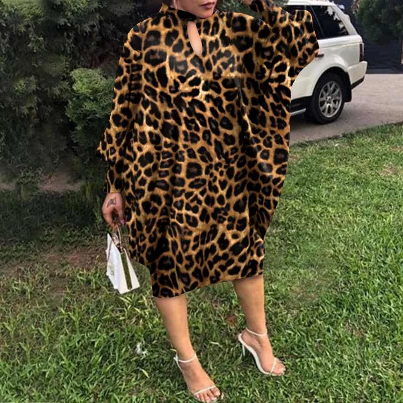 Women Dress Summer Bat Sleeve Party Evening Dresses Women\'s Fashion Large Loose Leopard Midi Dress Sexy Mid-calf Sundress Robe